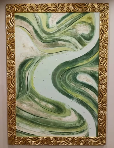 Pintura abstrata sobre Tela do Douro Valley, com moldura trabalhada e acabamento em folha de ouro.